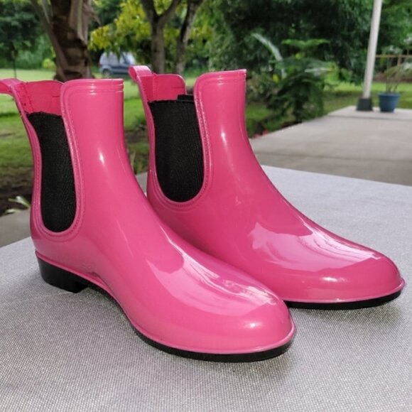 SEVEN7 Dover Rain Booties 10 Barbie Pink Rubber Waterproof Fall Winter Anti-Skid - Picture 2 of 7